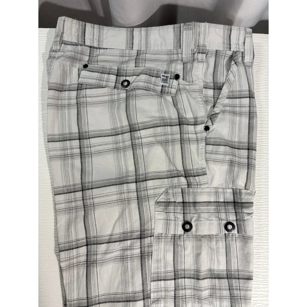 Projek Raw Mens Plaid Cargo Shorts White Grey Size 40 Casual Utility Pockets
